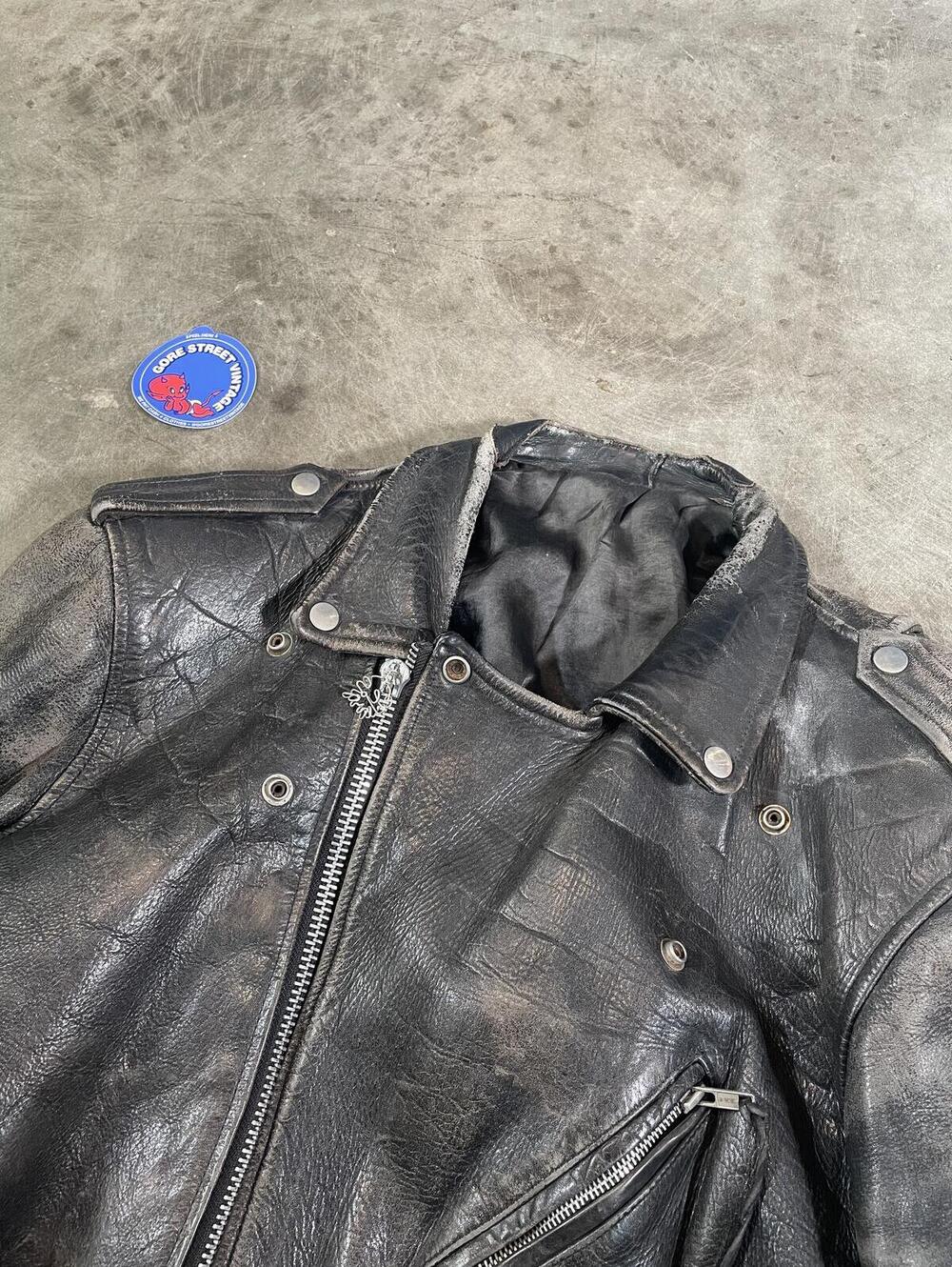 Vintage 80s Black Distressed Leather Biker Jacket